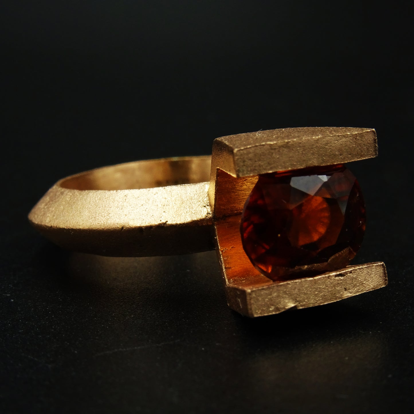 Pyra Sigil Hessonite Gemstone Silver Ring