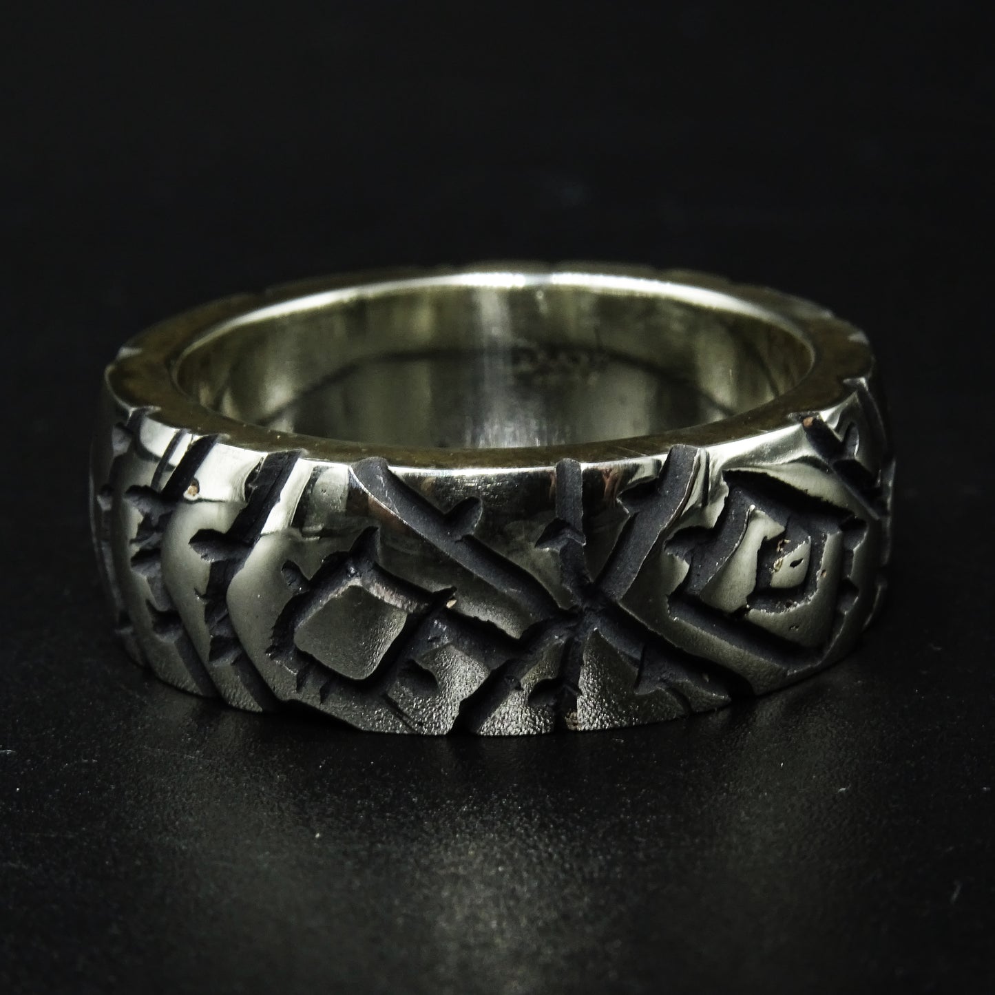 Dark Script Silver Ring