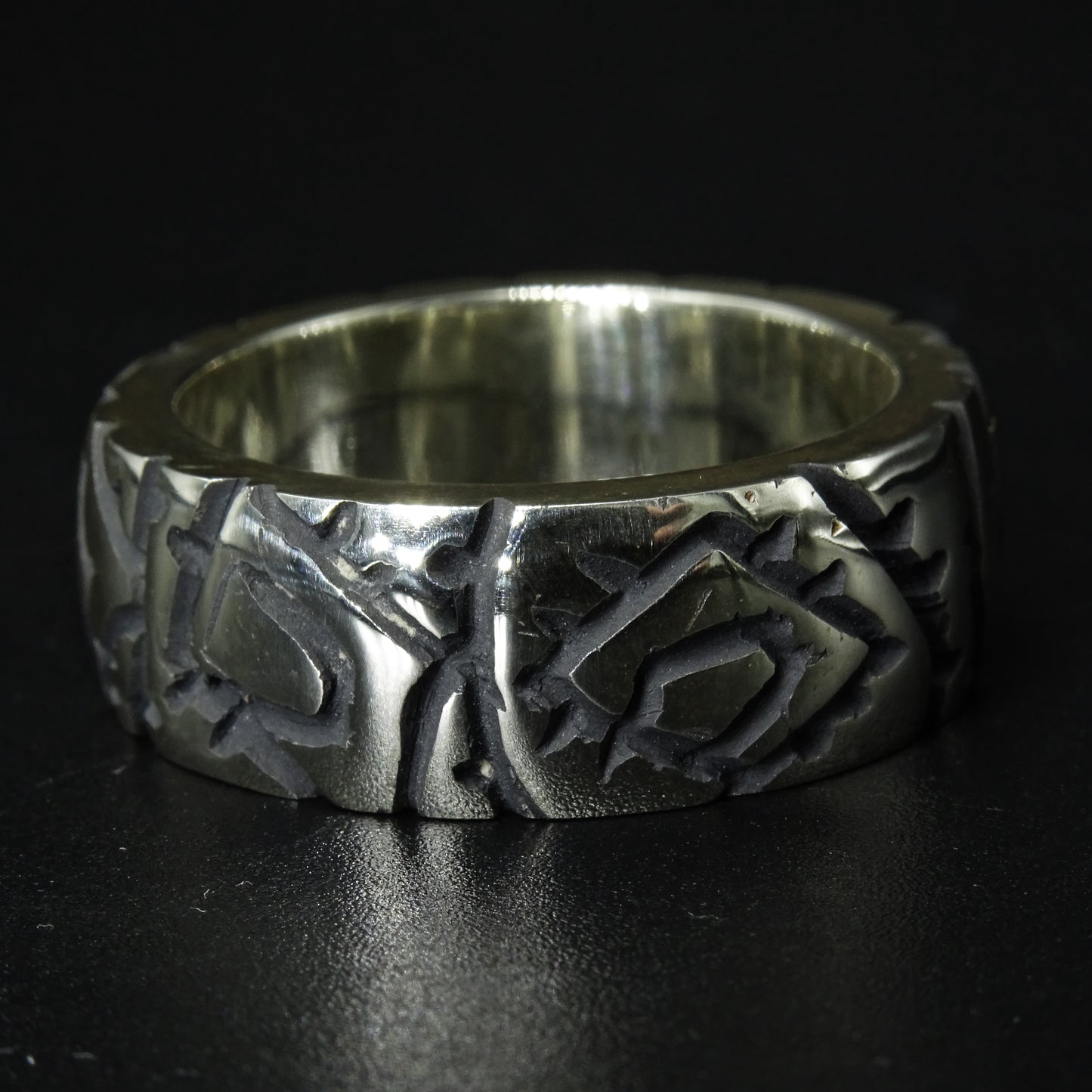 Dark Script Silver Ring