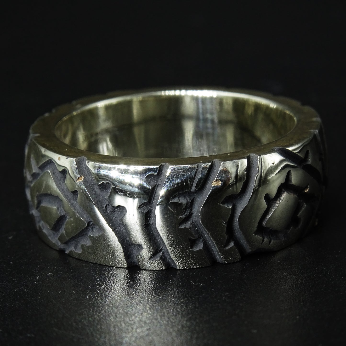 Dark Script Silver Ring