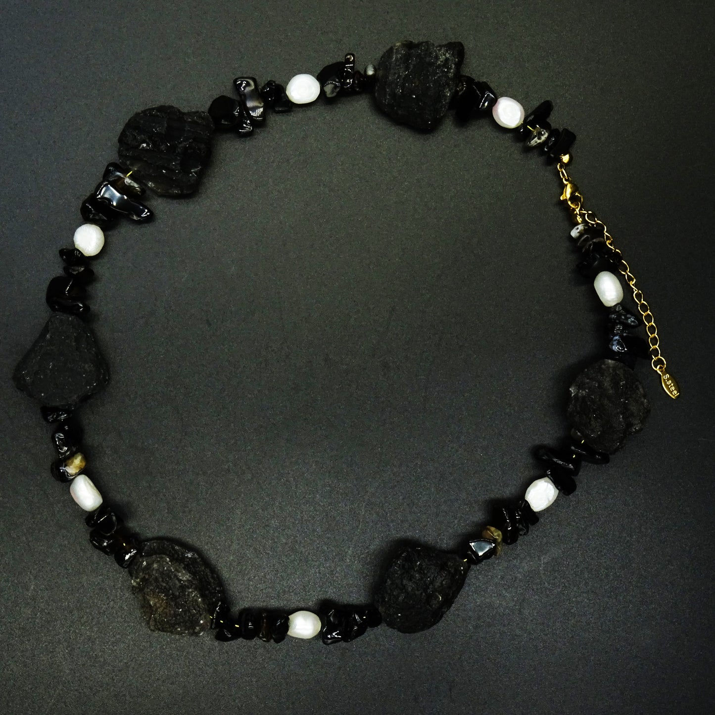 Black Terra Meteorite Gemstone & Pearl Necklace