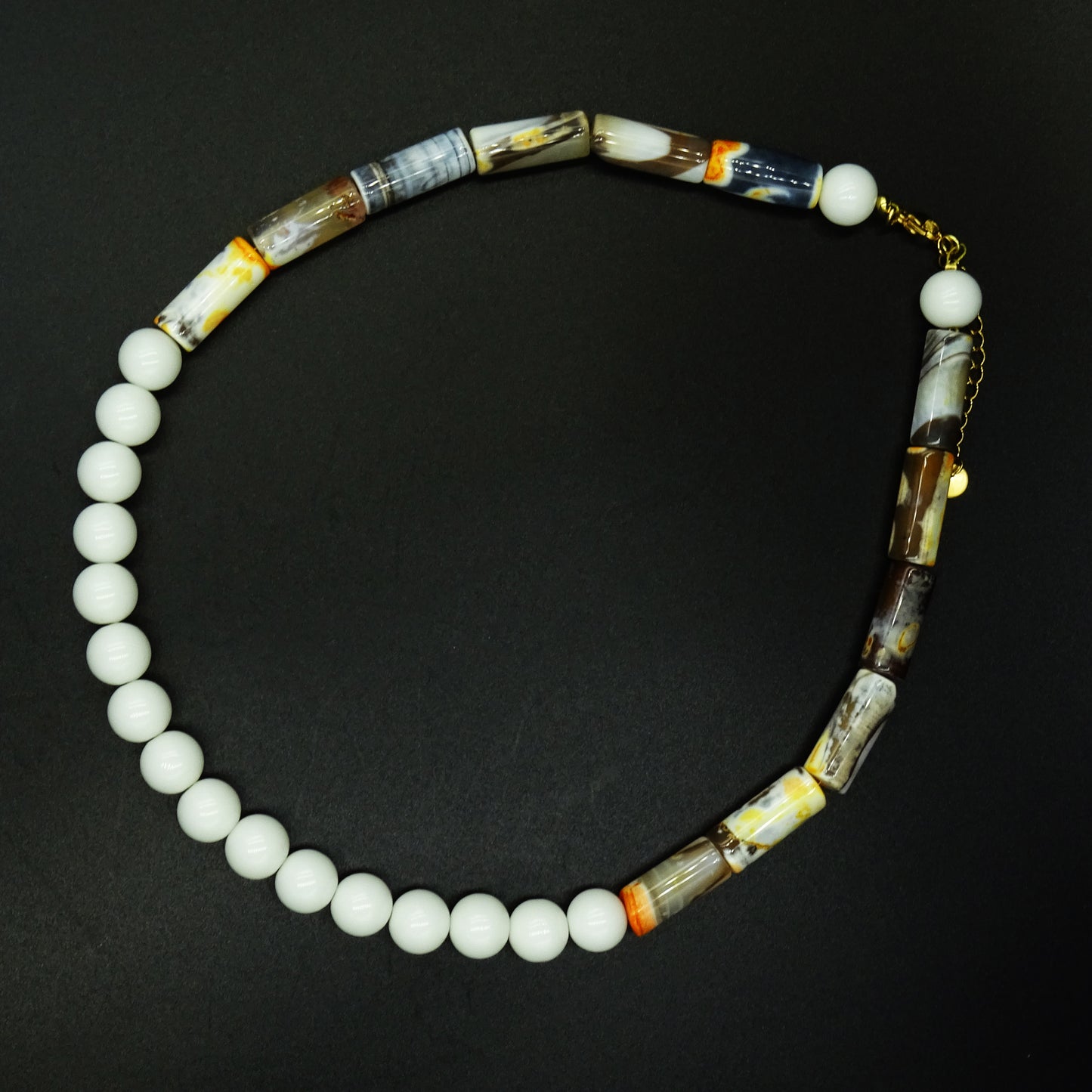 Sandstone Axis Agate Gemstone & Porcelain Bead Necklace