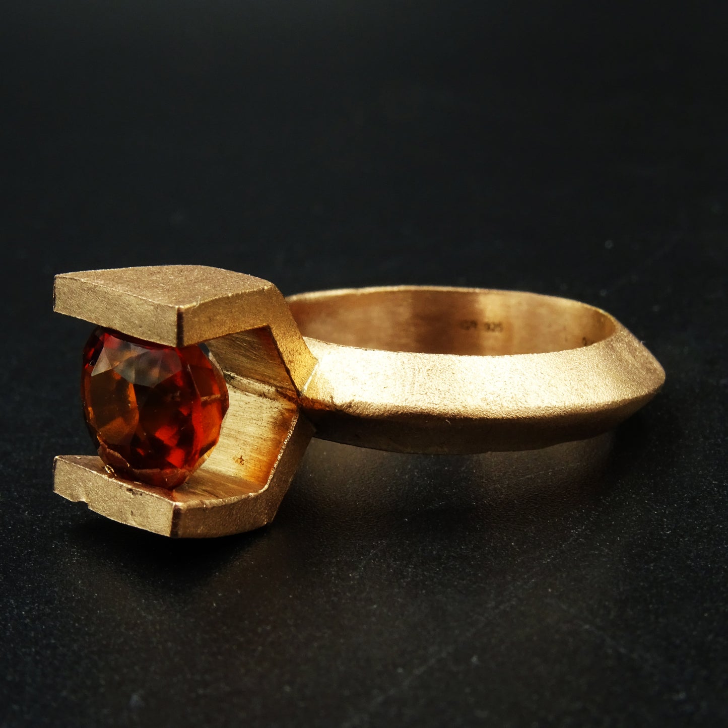 Pyra Sigil Hessonite Gemstone Silver Ring
