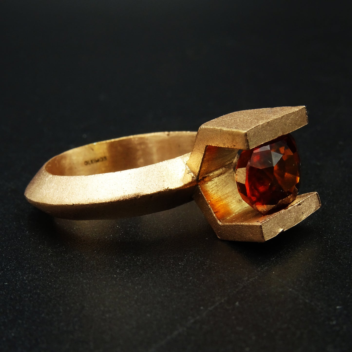 Pyra Sigil Hessonite Gemstone Silver Ring