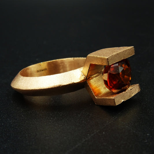 Pyra Sigil Hessonite Gemstone Silver Ring