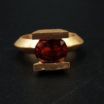 Pyra Sigil Hessonite Gemstone Silver Ring