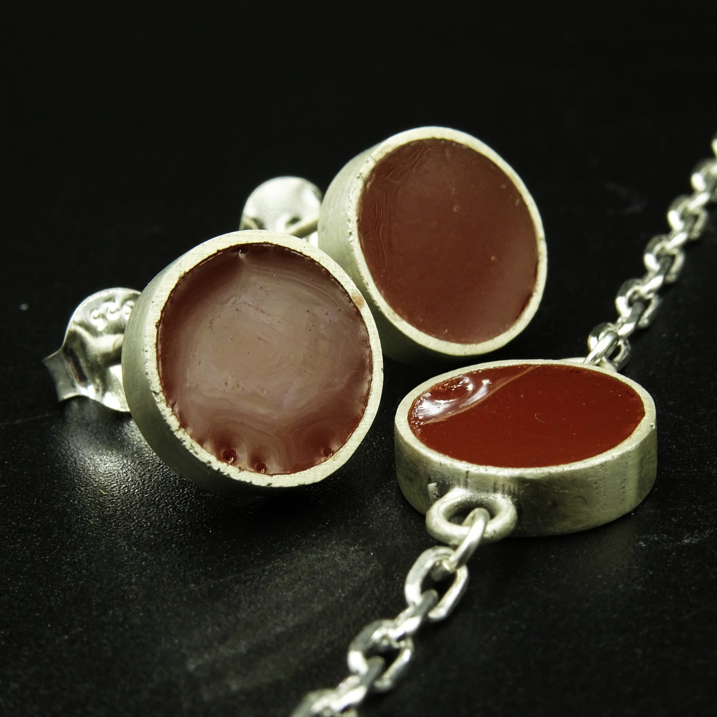 Sienna Orbit Silver & Terracotta Enamel Set