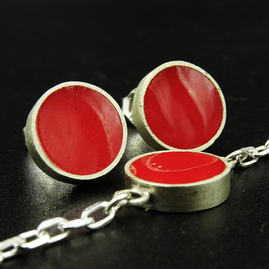 Crimson Wave Silver & Red Enamel Set