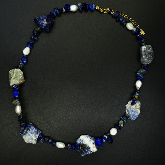 Pelagos Fragment Lapis Lazuli Gemstone & Pearl Necklace