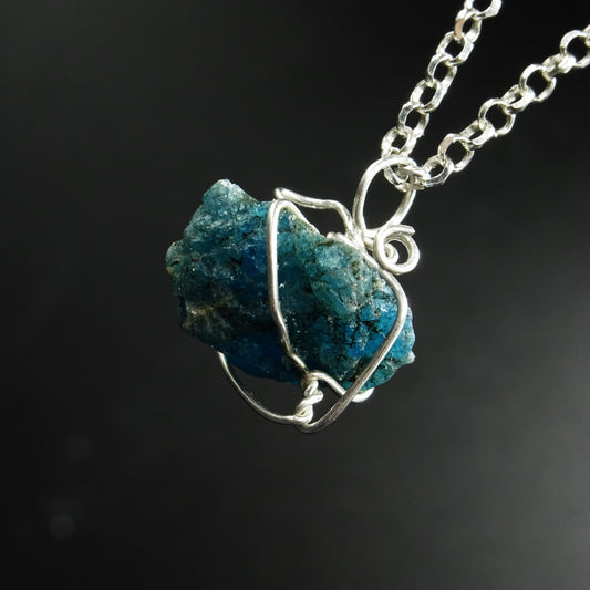 Marine Glyph Apatite Silver Necklace