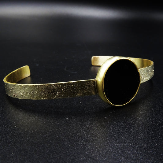 Velruk Black Agate Gemstone Brass & Silver Cuff