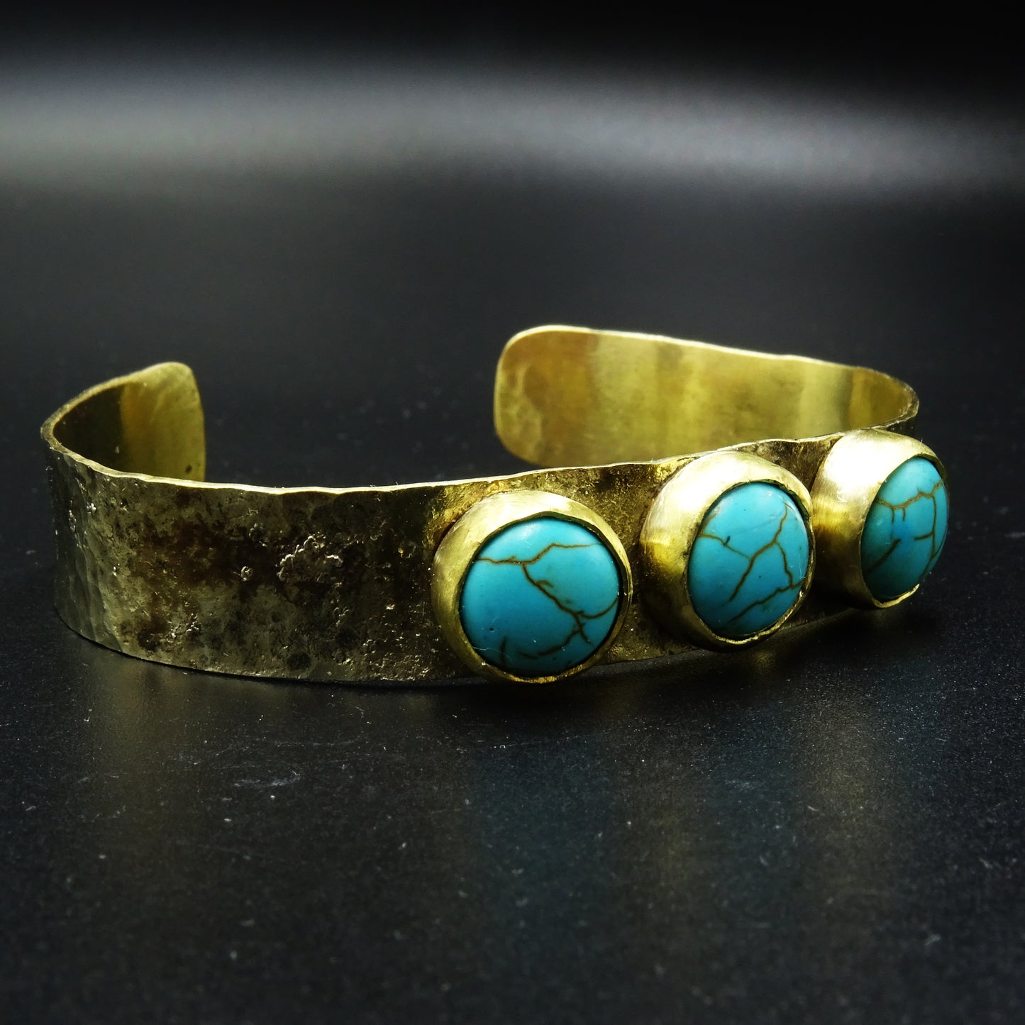 Aquaterra Turqoise Gemstone  Brass & Silver Cuff