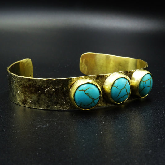 Aquaterra Turqoise Gemstone  Brass & Silver Cuff