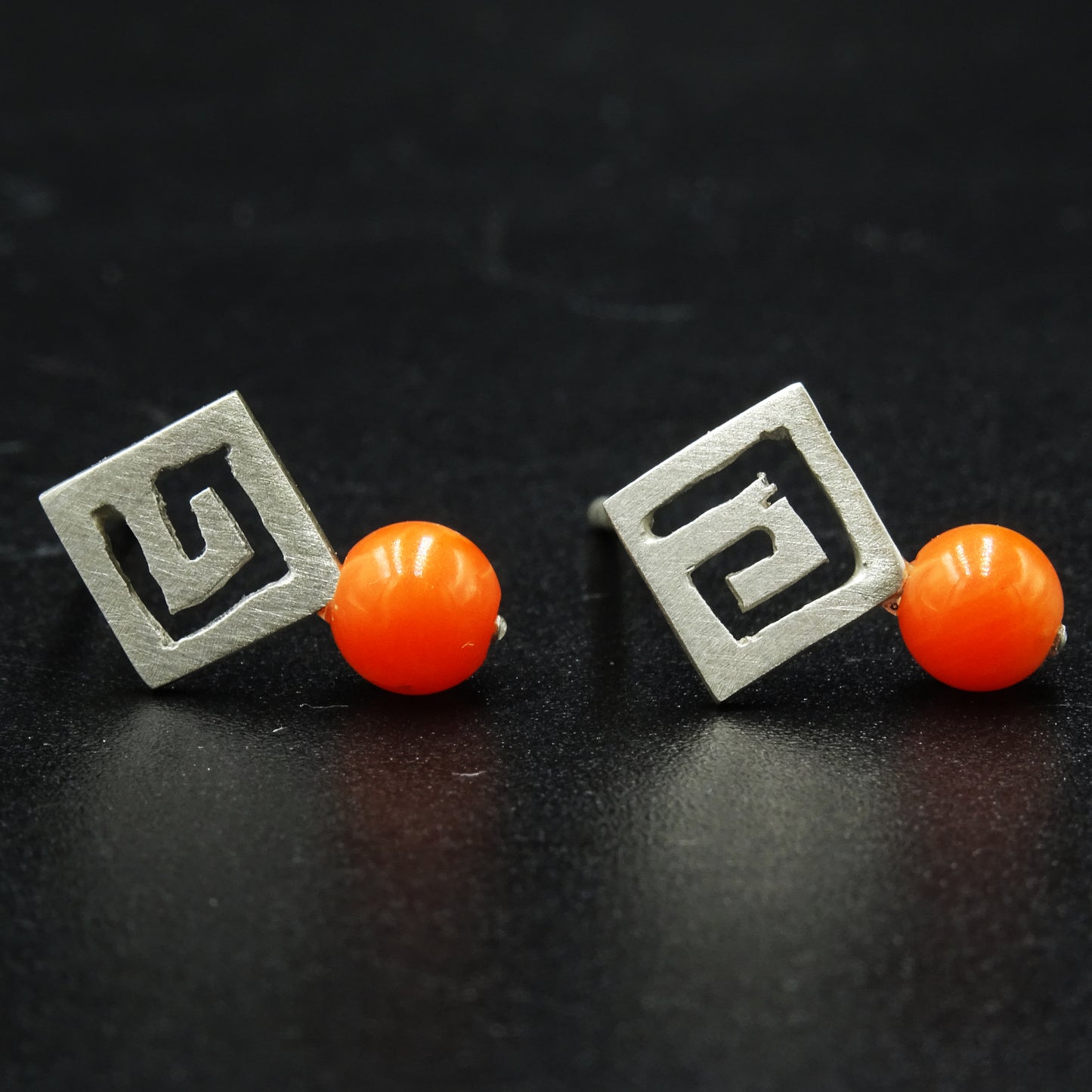 Ochre Coral Silver Earrings