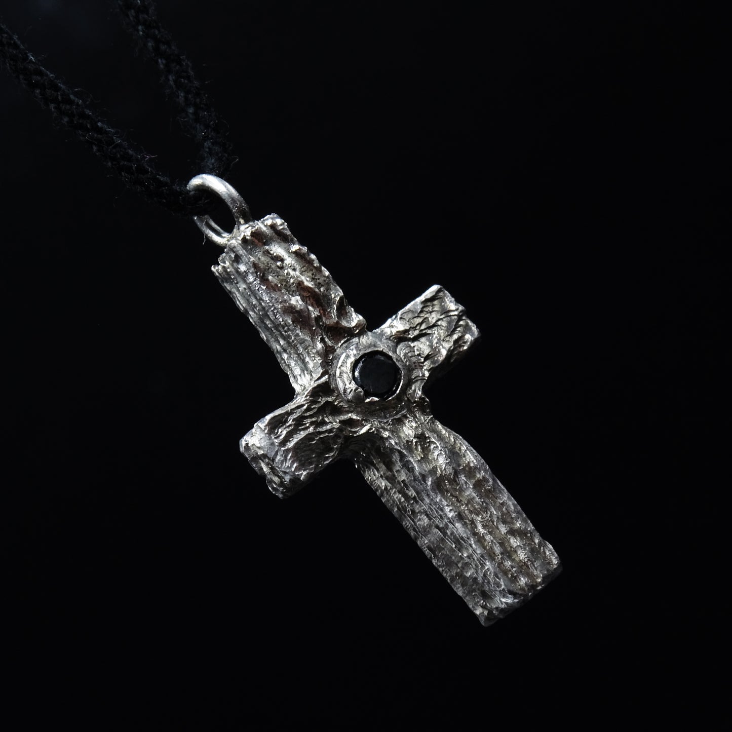 Sentinel Black Spinel Gemstone Silver Cross Necklace